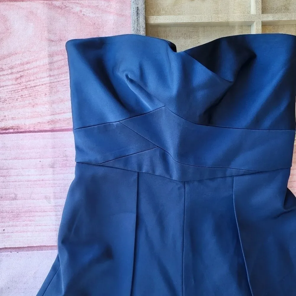 Keepsake The Label Blue True Awakening Satin Strapless Wide Leg Cropped Jumpsuit - Picture 6 of 9